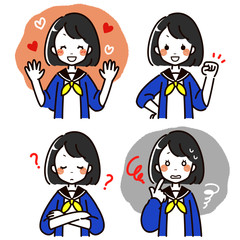 女子高生の表情セット