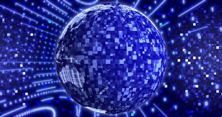 Neon Digital binary background with rotating Planet earth. animation for network, digital event. 3D illustration