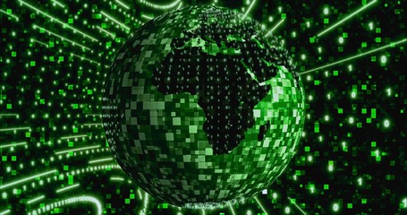 Matrix Digital binary background with rotating Planet earth. animation for network, digital event. 3D illustration