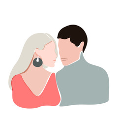 Valentine illustration. A romantic couple in love. Man and woman staying close to each other