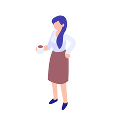 Isometric vector woman standing with cup
