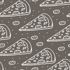 Pizza seamless pattern with food symbols