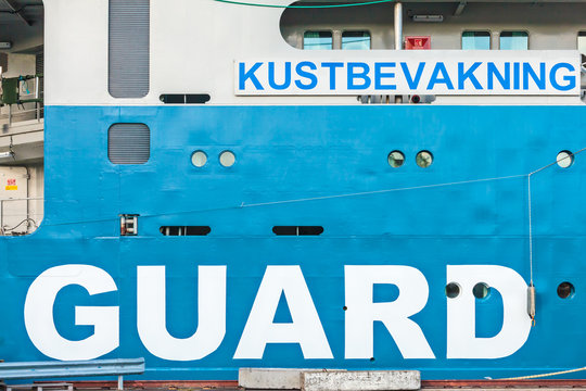 Detail of a Swedish coastguard ship in the harbour of the city of Karlskrona, Sweden on May 26, 2015