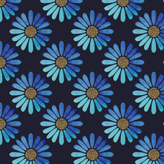 seamless pattern with blue watercolor flowers