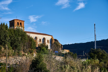 Fototapeta na wymiar Hotel Signal and Ancient Church at the Background, San Julian de Muskiz, Muskiz, Somorrostro, Biscay, Basque Country, Euskadi, Euskal Herria, Spain, Europe