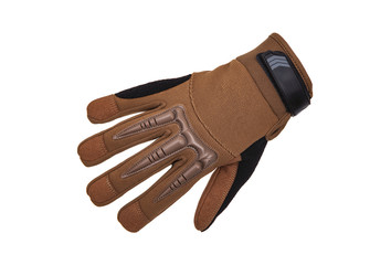 Military gloves, tactical gloves, protective gloves isolated white background. Wrist. Hunting Full Finger Gloves isolated on white