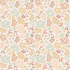 Ornamental plant pattern. Repeat pattern of cozy, fashionable, pastel colors.  Plants on white background.