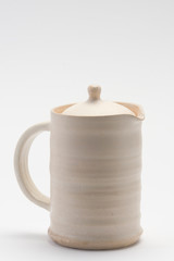 Ceramic pot with lid, white glaze, handmade pot