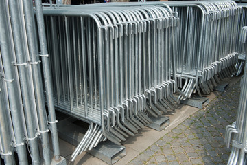Crush barriers fence matarial ready to be used for an outdoor event