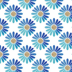 Fototapeta na wymiar seamless pattern with blue watercolor flowers