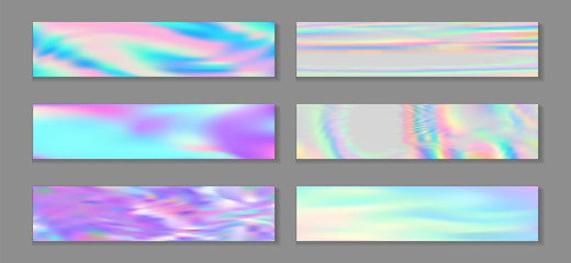 Fototapeta premium Holographic stylish flyer horizontal fluid gradient princess backgrounds vector collection. 