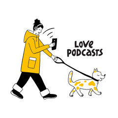 Podcast Vector Concept. Podcasts and multitasking