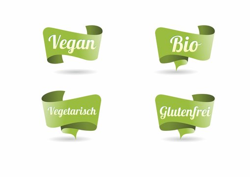 Icon Button with the German words Organic Vegan Vegetarian Gluten-free