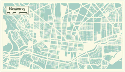 Monterrey Mexico City Map in Retro Style. Outline Map.