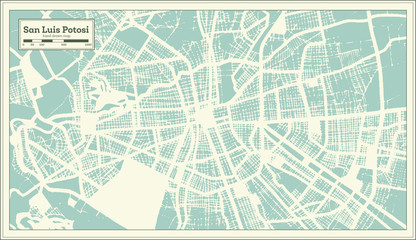 San Luis Potosi Mexico City Map in Retro Style. Outline Map.