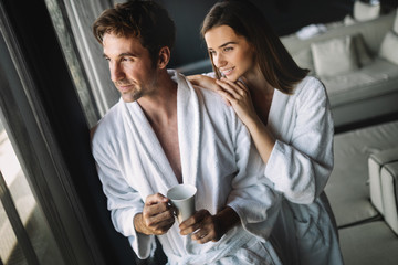 Couple enjoying wellness weekend and spa in hotel