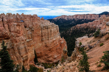 Amazing View to the Geological Structures called hoodoos in the Bryce Canyon National Park, USA