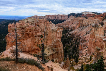 Amazing View to the Geological Structures called hoodoos in the Bryce Canyon National Park, USA