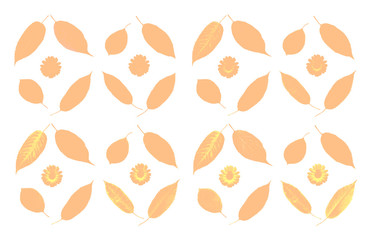 Floral pattern of autumn leaves on white background. Stylization of fall leaves and flowers. High detail. Can be used for wallpaper, pattern, art print, fabric etc.