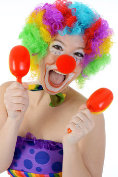 Woman Dressed In Clown Costume For Carnival Is Silly And Funny