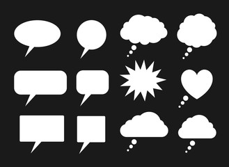Set of white speech bubbles silhouettes