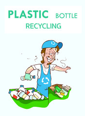 Plastic bottle recycling process vector illustration.