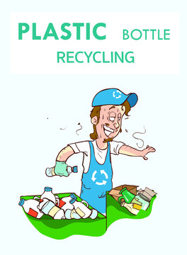 Plastic bottle recycling process vector illustration.