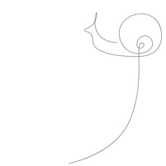 One line drawing snail animal silhouette icon or logo isolated on the white background. Vector illustration