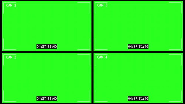 Four CCTV monitor display with scaliness on green screen