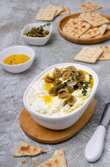 Soft cheese with olives