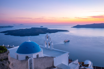 Picturesque summer sunset on the famous travel destination in Santorini, summer vacation...