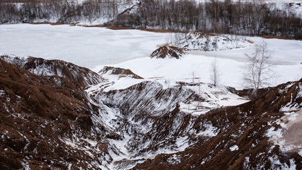 Beautiful view of snow- covered quarries