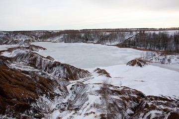 Beautiful view of snow- covered quarries