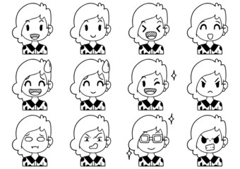 Hand Drawn Doodle Collection cute Funny Avatars cartoon emoticon Icon,set of cute vector faces, different emotions isolated on white background Vector illustration
