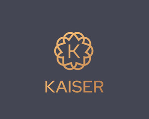 Premium letter K vector logotype. Elegant floral frame with letter icon logo. Alphabet symbol mark.