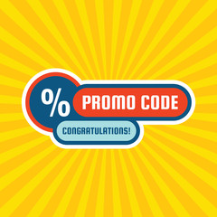 Promo code coupon design. Advertising promotion banner for discount sale.  Percent % symbol. 