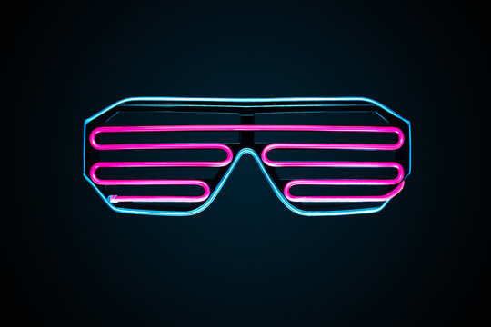 Cyberpunk futuristic neon glasses isolated on dark background