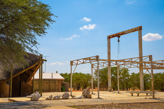 Old elephant abattoir at the Olifantsrus Camp in Etosha National Park, Namibia