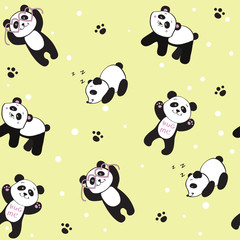 beautiful pandas on a yellow background seamless pattern