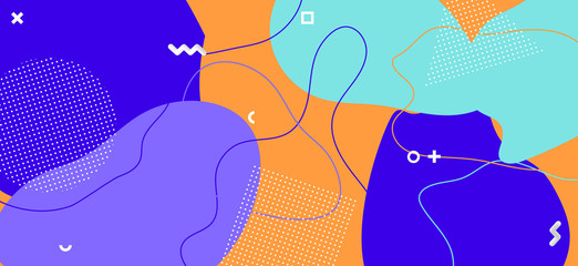 Fototapeta premium Blue Memphis Shapes. Minimal Abstract Decoration. 