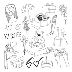 Set of Valentines day stuffs. Hand drawn illustration of little Valentines day stuffs.