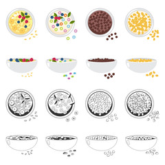 Cereal bowl vector cartoon set isolated on a white background.