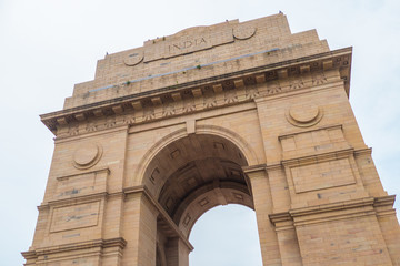 New Delhi, India - 07 09 2015: Close Up View Of Historical India Gate In New, Delhi Against Sky At Cloudy Day.