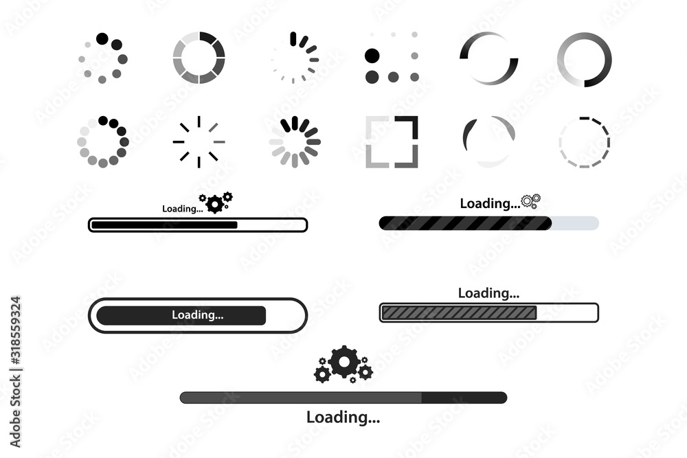 Poster big set load icon. progress bar for upload download round process for website. set of loading bar ic