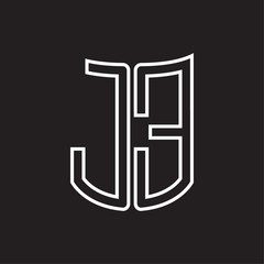 JE Logo monogram with ribbon style outline design template