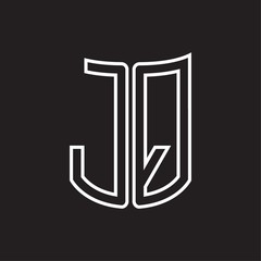 JQ Logo monogram with ribbon style outline design template
