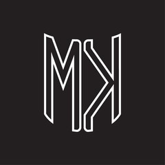 MK Logo monogram with ribbon style outline design template