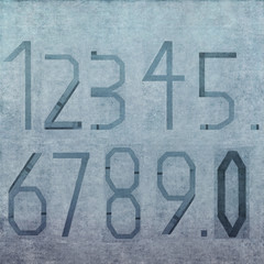 The ten digits of the Arabic numeral system against textured background. Useful design element.