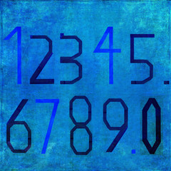 The ten digits of the Arabic numeral system against textured background. Useful design element.