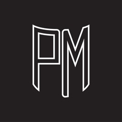 PM Logo monogram with ribbon style outline design template